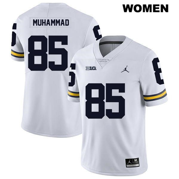 Women's NCAA Michigan Wolverines Mustapha Muhammad #85 White Jordan Brand Authentic Stitched Legend Football College Jersey MD25R42EK